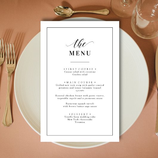 Classic Elegant Black and White Wedding Menu