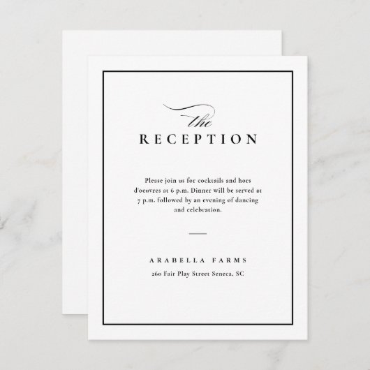 Classic Elegant Black and White Wedding Reception Informatiekaartje (Voorkant / Achterkant)