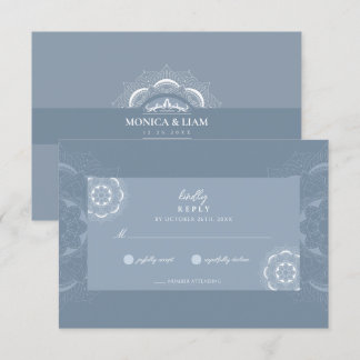 Classic Elegant Boho Mandala Blauw Huwelijk RSVP Kaartje