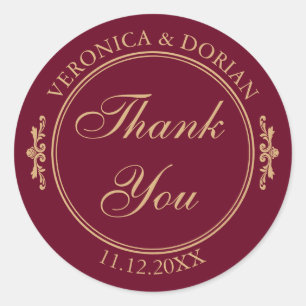 Classic Elegant Bourgondië Dank u bruiloft Sticker