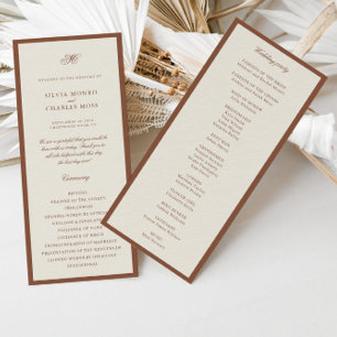 Classic Elegant Brown & Ecru Wedding Programme