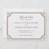 Classic Elegant Bruin & Ecru Bruiloft Save the Dat Kaart (Voorkant)