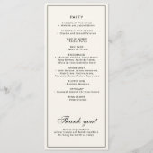 Classic elegant calligraphy black ivory wedding programma (Achterkant)