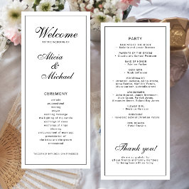 Classic elegant calligraphy black white wedding programma