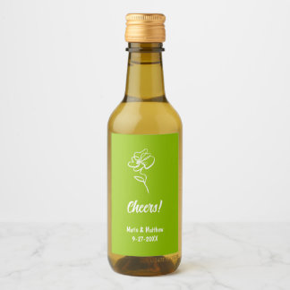 Classic & Elegant Citrus Green Floral Sketch Wijn Etiket