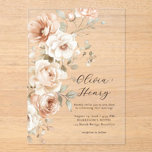 Classic Elegant Floral Acrylic Wedding Invitation (Recto)