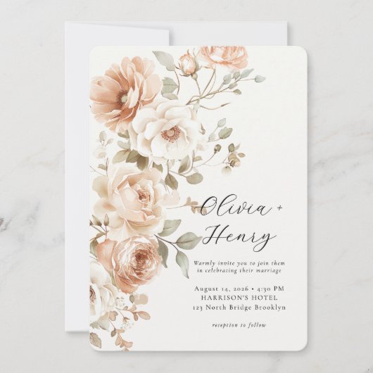 Classic Elegant Floral Rounded Wedding Invitation (Devant)