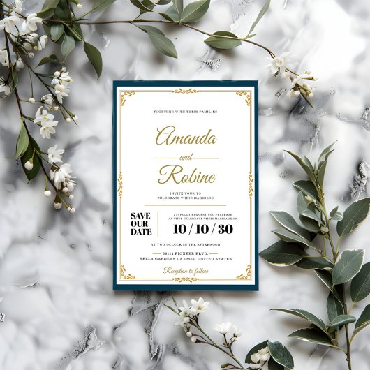 Classic Elegant Gold Frame Faire-part de mariage