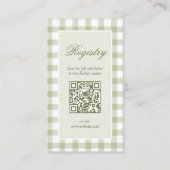 Classic Elegant Green Gingham Baby Shower Registry Informatiekaartje (Voorkant)