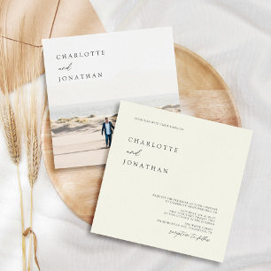 Classic Elegant Ivory Photo Square Weddenschap Kaart