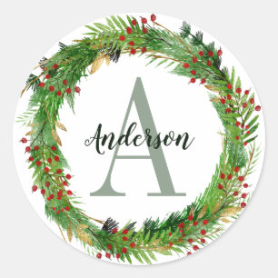 Classic Elegant kerstweesmonogram Initiaal Ronde Sticker