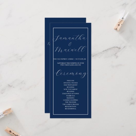 Classic Elegant Marine Programme de mariage bleu (Devant/Arrière en situation)