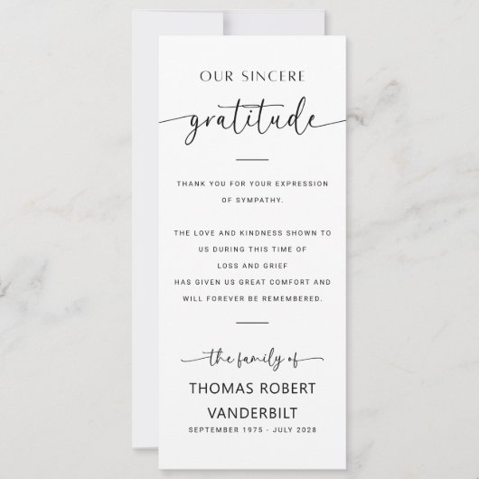 Classic Élégant Minimaliste Funéraire Merci Cartes (Devant)