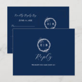Classic Elegant Navy Blue bruiloft RSVP Briefkaart (Voorkant / Achterkant)
