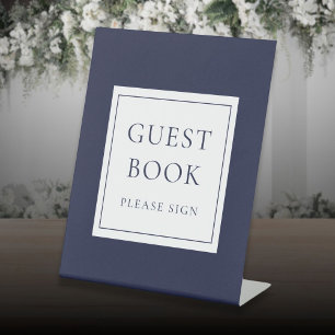 Classic Elegant Navy Blue Gastenboek Reclamebord Met Voetstuk