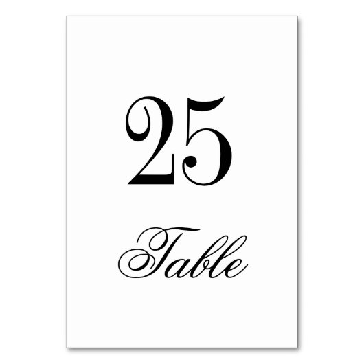 Classic Elegant Noir Blanc Mariage Numéro de table (Dos)