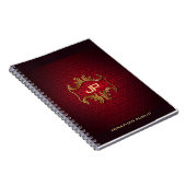 Classic Elegant Red Damask Monogram Sjabloon Notitieboek (Rechterzijde)