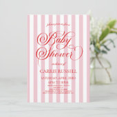 Classic Elegant Red Pink Stripes Girl Baby Shower Kaart (Staand voorkant)