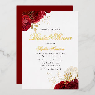 Classic Elegant Red Rose Vrijgezellenfeest Golden Folie Uitnodiging