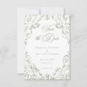 Classic Elegant Sage Green Floral Frame Wedding Save The Date (Voorkant)