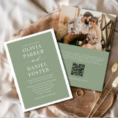 Classic Elegant Sage Green Photo QR Code Wedding Kaart