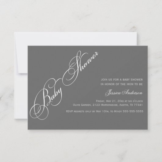 Classic Elegant Script Baby shower Grey Invitation Kaart (Voorkant)