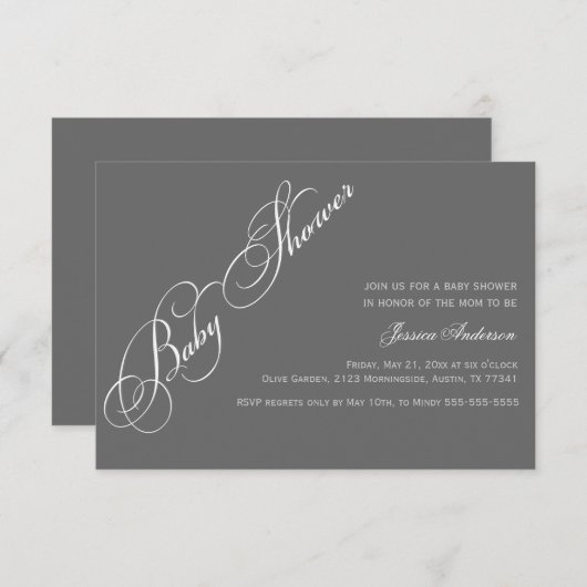 Classic Elegant Script Baby shower Grey Invitation Kaart (Voorkant / Achterkant)