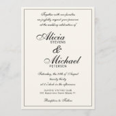 Classic elegant script black and ivory wedding kaart (Voorkant)