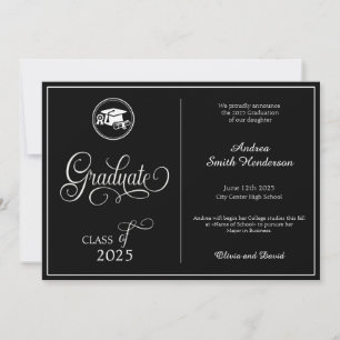 Classic Elegant Script Geen foto-Afstuderen Aankondiging