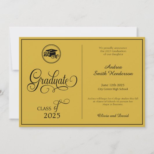 Classic Elegant Script Geen foto-Afstuderen Aankondiging (Voorkant)