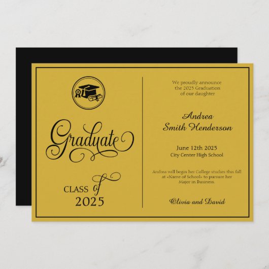Classic Elegant Script Geen foto-Afstuderen Aankondiging (Voorkant / Achterkant)