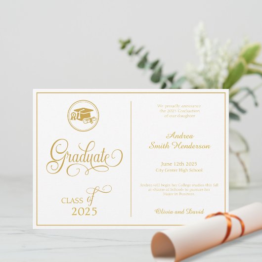 Classic Elegant Script Geen foto-Afstuderen Aankondiging