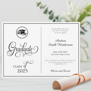 Classic Elegant Script Geen foto-Afstuderen Aankondiging