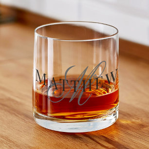 Classic Elegant Script Monogram Initiaal Naam Whisky Glas