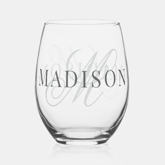 Classic Elegant Script Monogram Initiaal Naam Wijnglas Zonder Voet (Voorkant)
