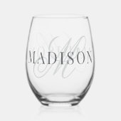Classic Elegant Script Monogram Initiaal Naam Wijnglas Zonder Voet (Achterkant)