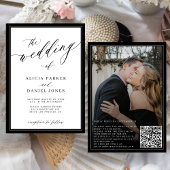 Classic elegant script QR code photo wedding Kaart