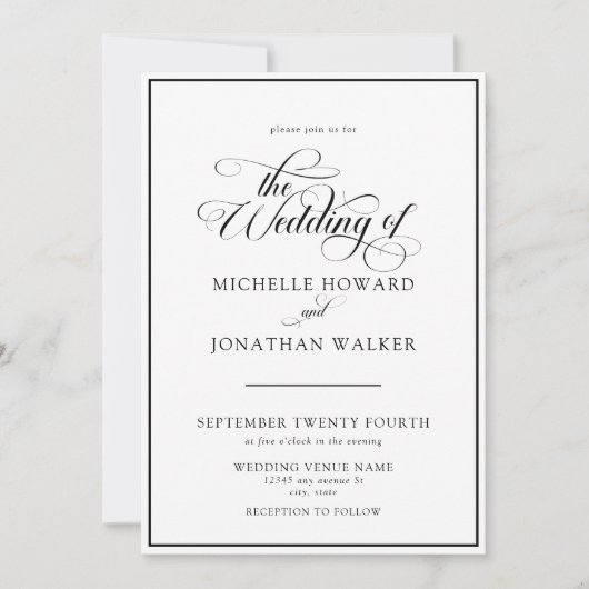 Classic Elegant Script QR Code Wedding Invitation (Devant)