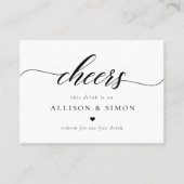 Classic Elegant Script Wedding Drink Coupon Visitekaartje (Voorkant)