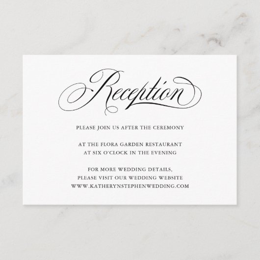 Classic Elegant Script Wedding Reception Kaart (Voorkant)