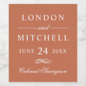 Classic Elegant Terracotta Sinaasappel Wedding Mon Wijn Etiket (Enkel label)