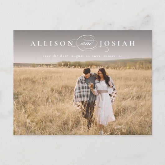 Classic Elegant Typography Names Photo Wedding Sav Aankondigingskaart (Voorkant)