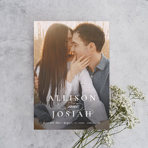 Classic Elegant Typography Names Photo Wedding Sav Magnetische Uitnodiging