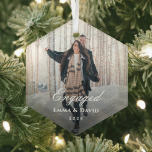 Classic Elegant Verloving foto Glas Ornament