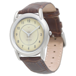 Classic Elegant Warm Gold Face Brown Leather Strap Horloge