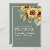 Classic Elegant Waterverf Zonnebloem Sage Bruiloft Kaart (Voorkant / Achterkant)