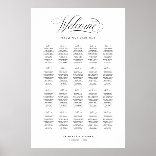 Classic Elegant Wedding Seding Chart Sign Poster (Voorkant)
