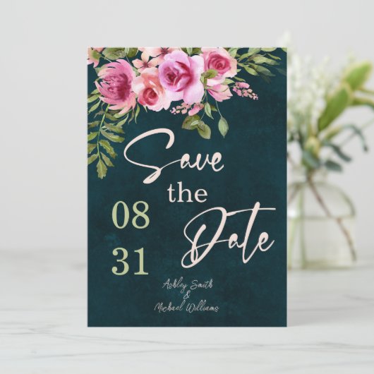 Classic Emerald Green Dark Moody Save the Date Kaart (Staand voorkant)