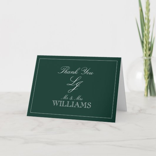 Classic Emerald Green Monogram Foto bedankt Kaart (Voorkant)