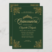 Classic Emerald Groen Goud Lijst Tiara Quinceanera Kaart (Voorkant / Achterkant)